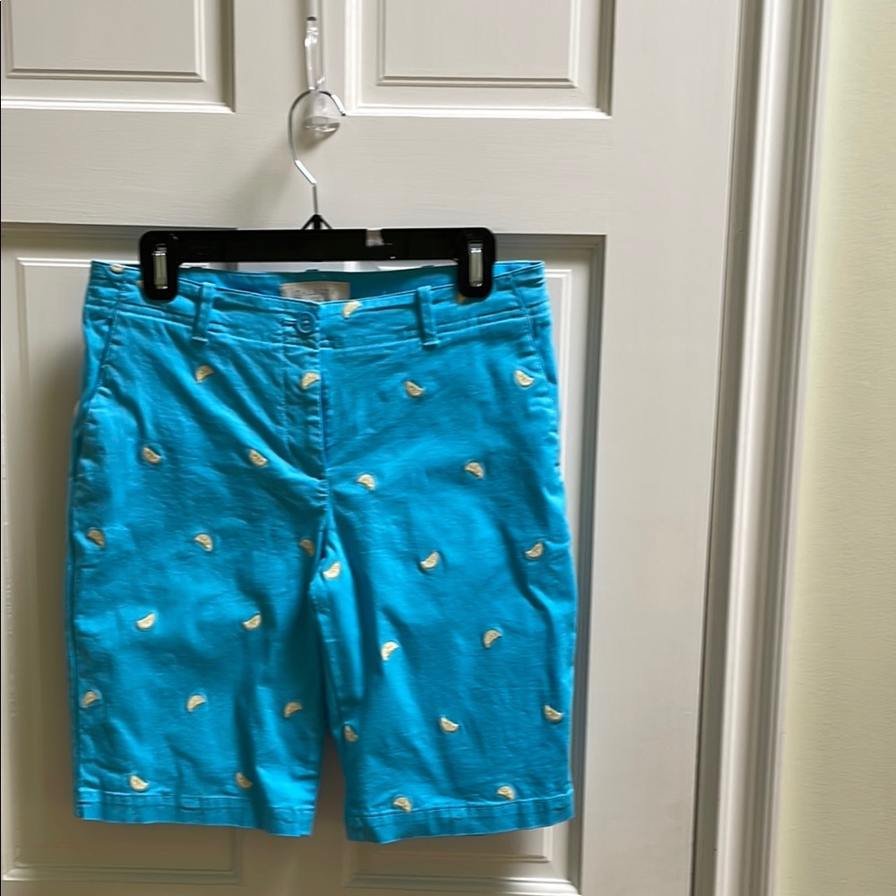 Talbots Turquoise Shorts with Lemon Embroidery